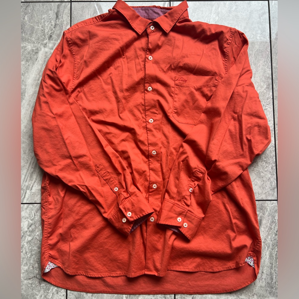 Tommy Bahama Mens Rust Long Sleeve Solid ButtonUp Casual Shirt Pocket Marlin 2XL